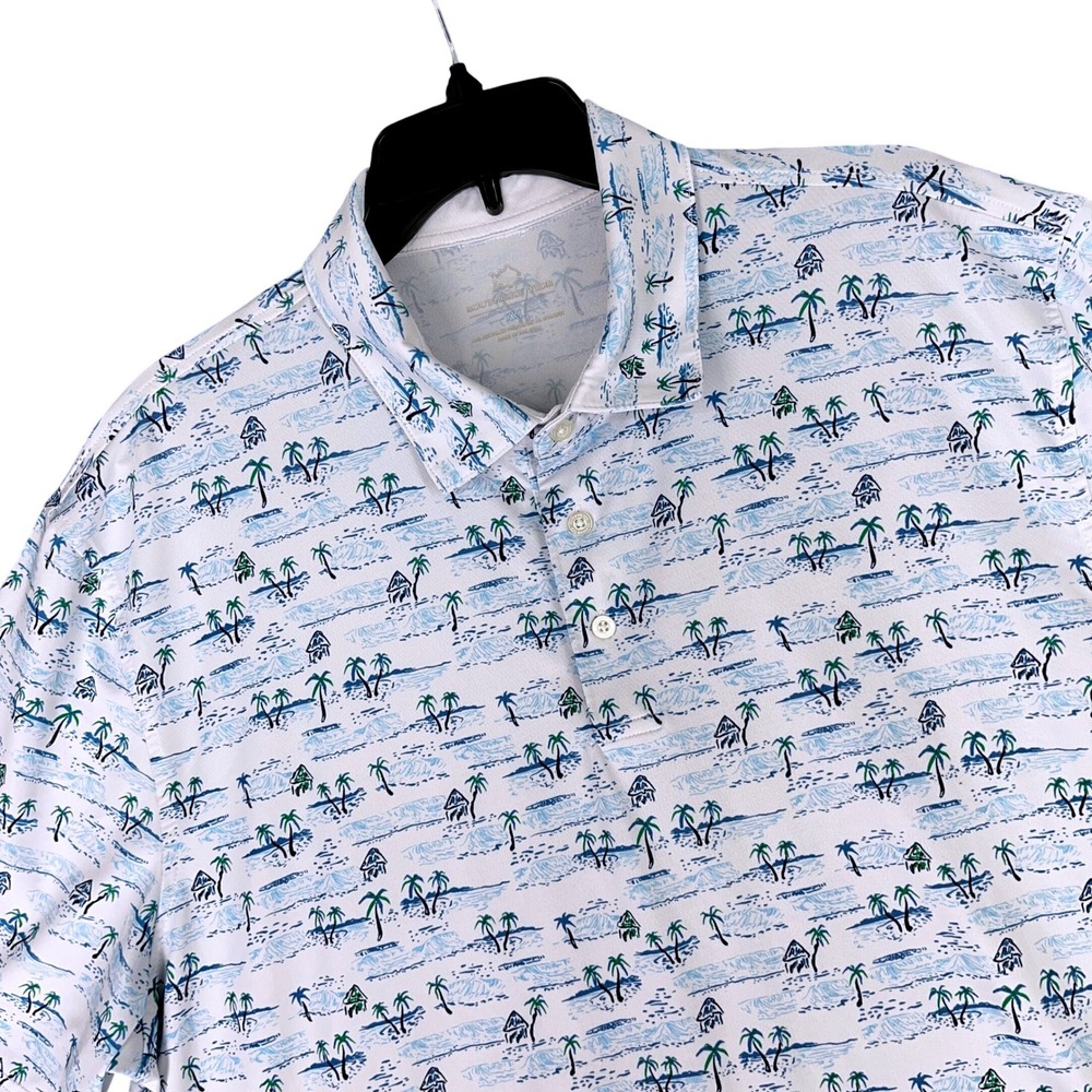 Southern Tide Performance Polo Shirt Mens XXL Tropical Palm Tree Print Golf